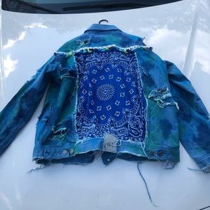 Custom Made Tye-Dye Blue Bandanna Jean Jacket